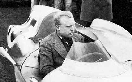 Mike Hawthorn wedged into the Ecurie Demi Litre Eleven.