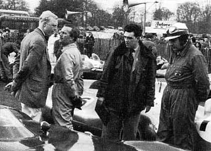 At Oulton Park, from left, Hawthorn, Chapman, Cooper, Bueb.